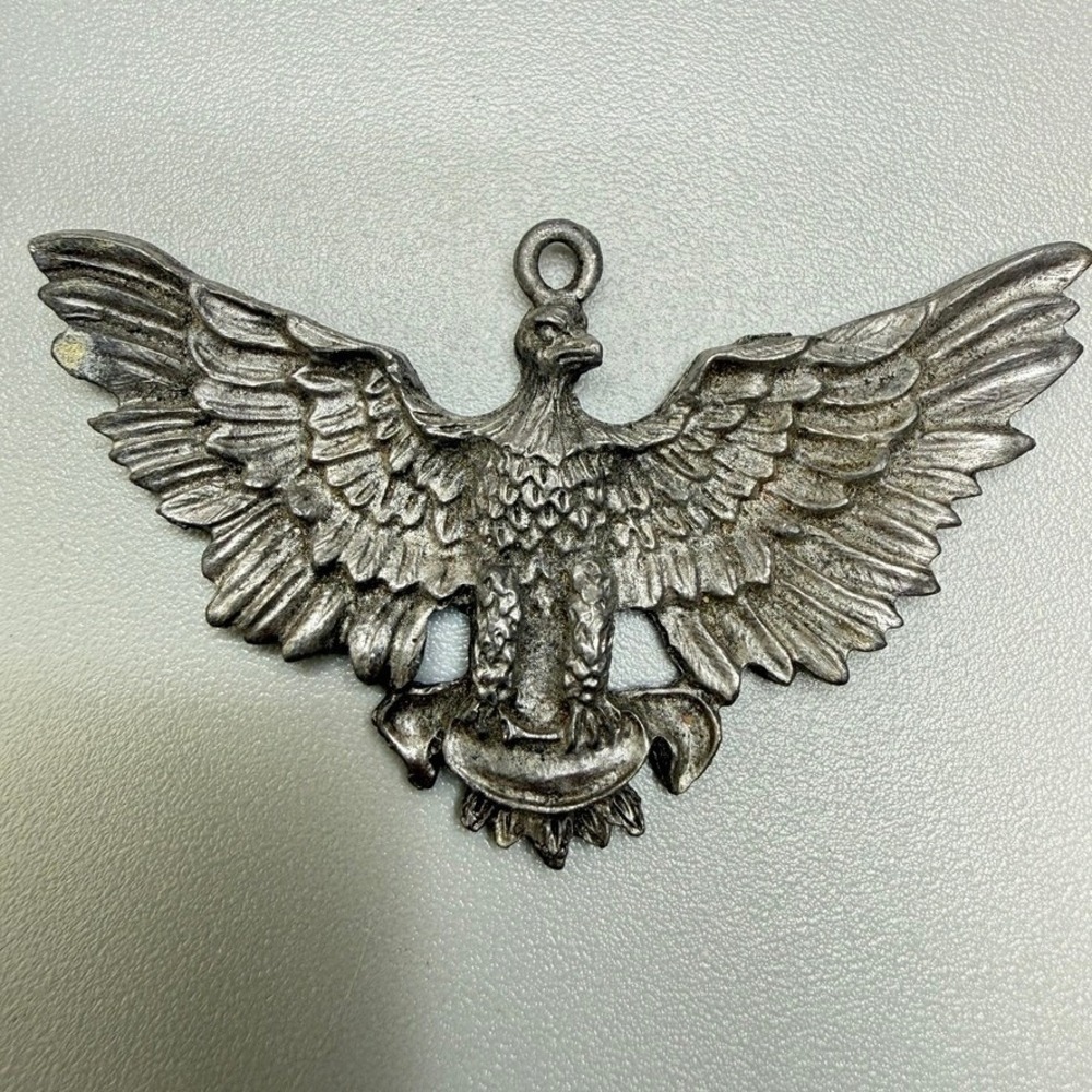 Vintage Pewter Eagle Pendant 2.75" Patriotic Moto